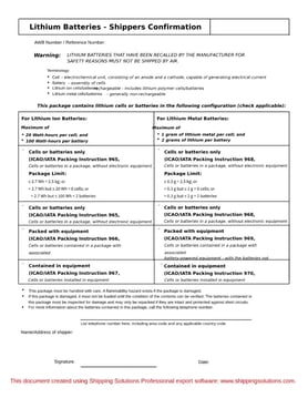 Lithium Batteries: Shipper’s Confirmation Form thumbnail