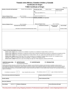 T-MEC Certificate of Origin thumbnail