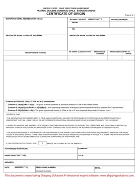 U.S.–Chile Certificate of Origin thumbnail