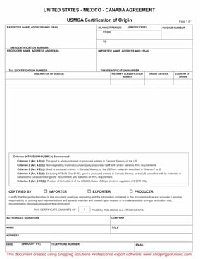 USMCA Certificate of Origin thumbnail